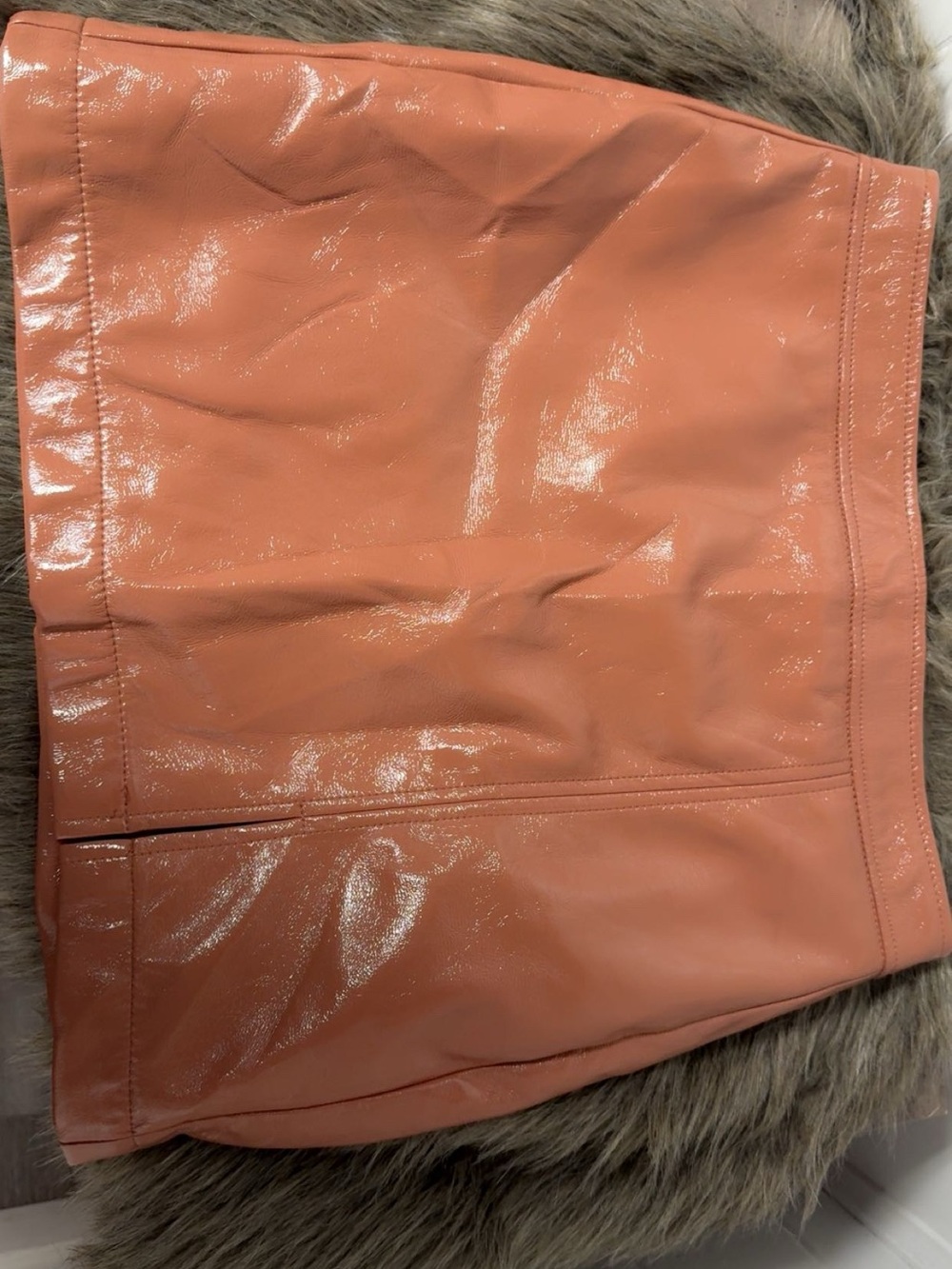 Shinestar Glossy Peach Patent Mini Skirt